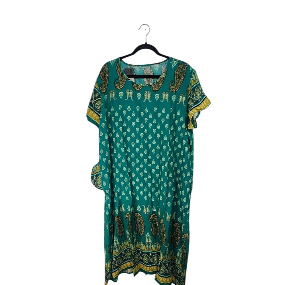 C Outfits Paisley Kaftan Dress Womens One Size Teal Green‎ NWT